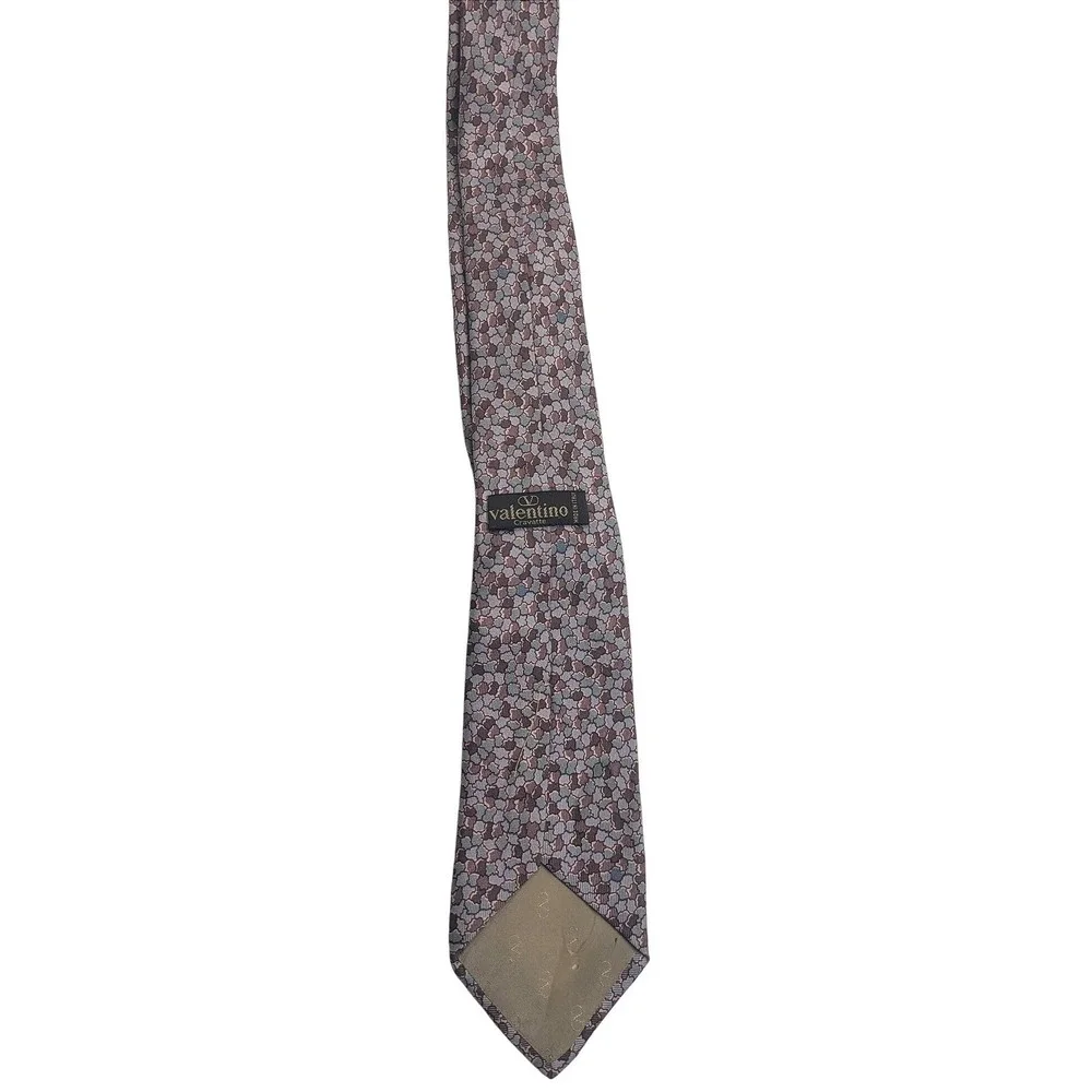 Valentino Cravatte Mens Silk Tie Purple Grey Geometric Made in Italy vintage 70s